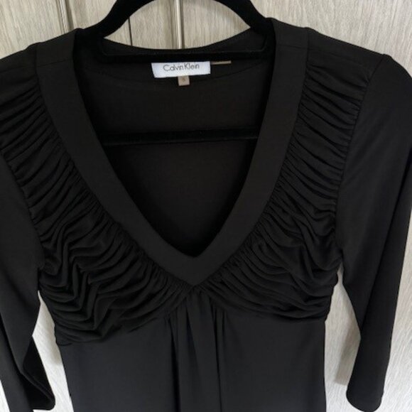 Calvin Klein Black Ruched V-Neck Blouse, Size Small - Picture 4 of 5